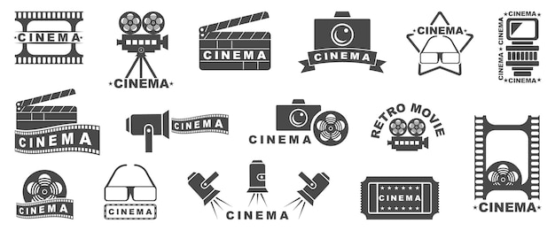 Coleção de emblemas de cinema em fundo branco