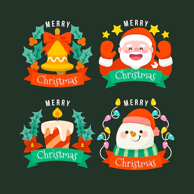 Coleção de emblemas de natal planos