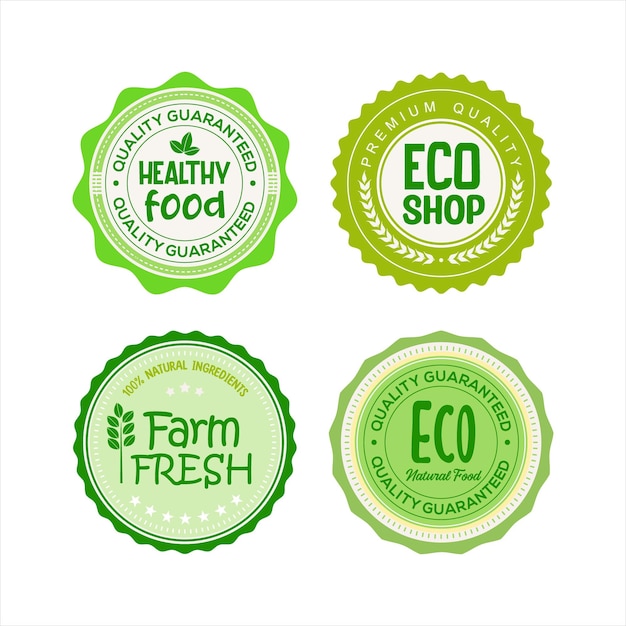 Coleção de emblemas premium verde de vetor de bio alimentos de fazenda ecológica