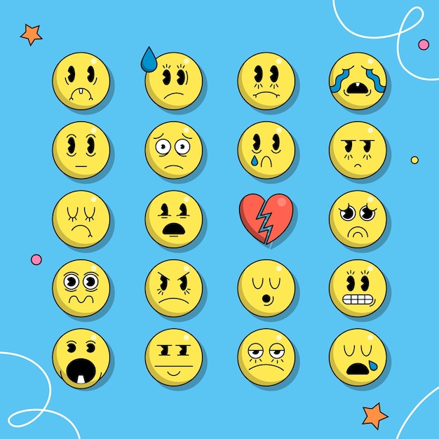 Vetor coleção de emojis de desenhos animados tristes