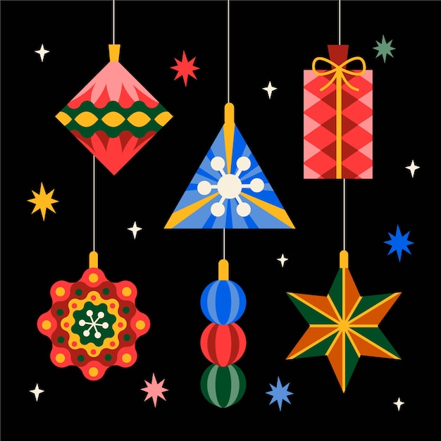 Coleção de enfeites de bola de natal desenhada à mão