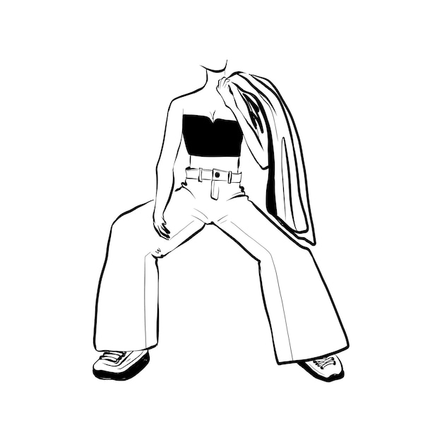 Coleção de esboços de moda Linha preta desenhada à mão ilustração vetorial na moda