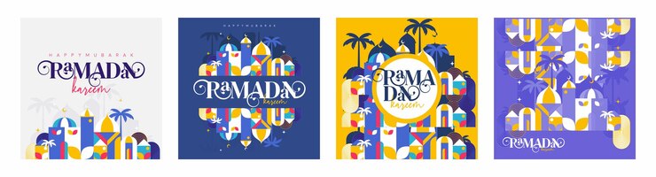Vetor coleção de estilo geométrico simples ramadan kareem para design de feed de postagem de história de mídia social