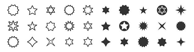 Vetor coleção de estrelas conjunto de ícones de estrela conjunto de ícones de estrela dourada e preta ilustração vetorial