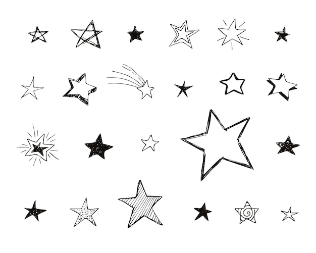 Vetor coleção de estrelas desenhadas à mão com caneta e tinta