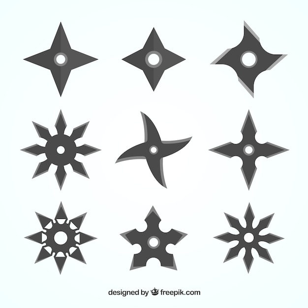 Coleção de estrelas Ninja com design plano