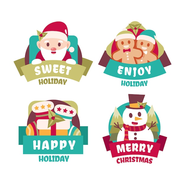 Coleção de etiquetas de Natal em design plano