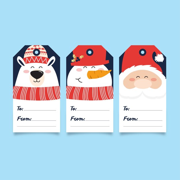 Coleção de etiquetas de presente de Natal - urso, boneco de neve e Papai Noel