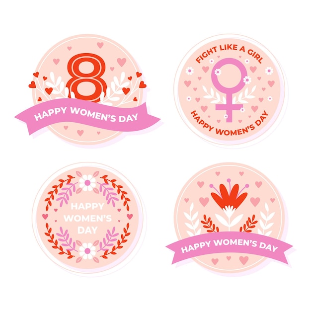 Coleção de etiquetas do dia internacional da mulher com design plano