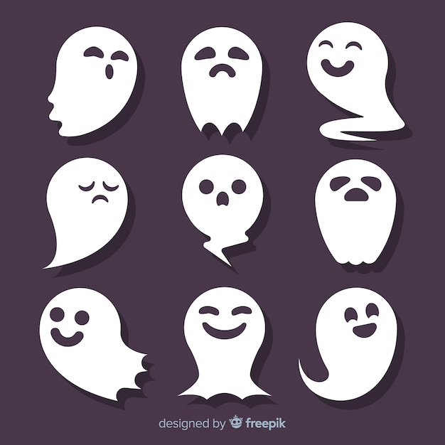 Coleção de fantasma de halloween em design plano