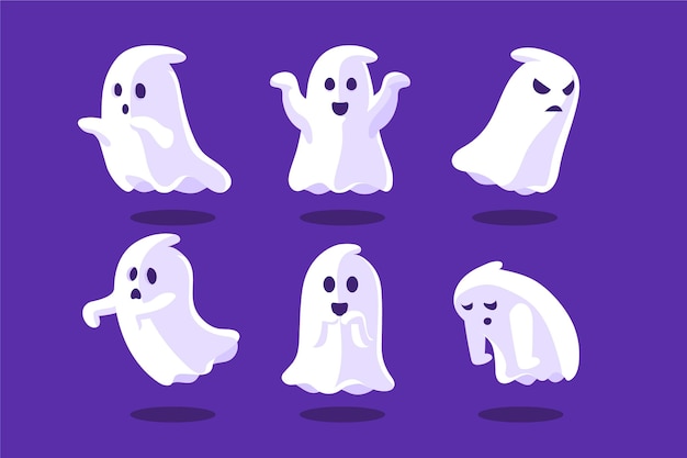 Coleção de fantasmas de halloween de design plano