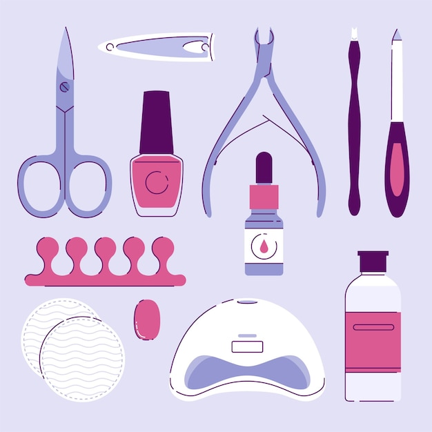 Coleção de ferramentas de manicure ilustrada