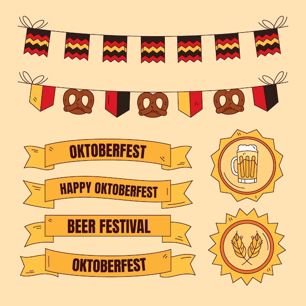 Vetor coleção de fitas da oktoberfest desenhada à mão