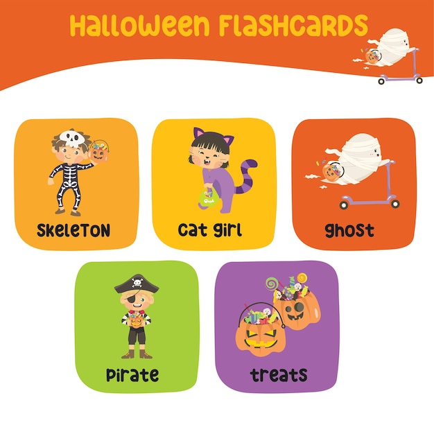 Coleção de flashcards de Halloween Coleção fofa de flashcards de Halloween Cartões de jogo para impressão