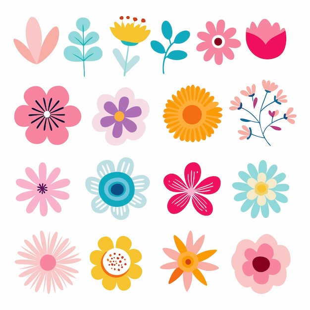 Coleção de flores planas coloridas