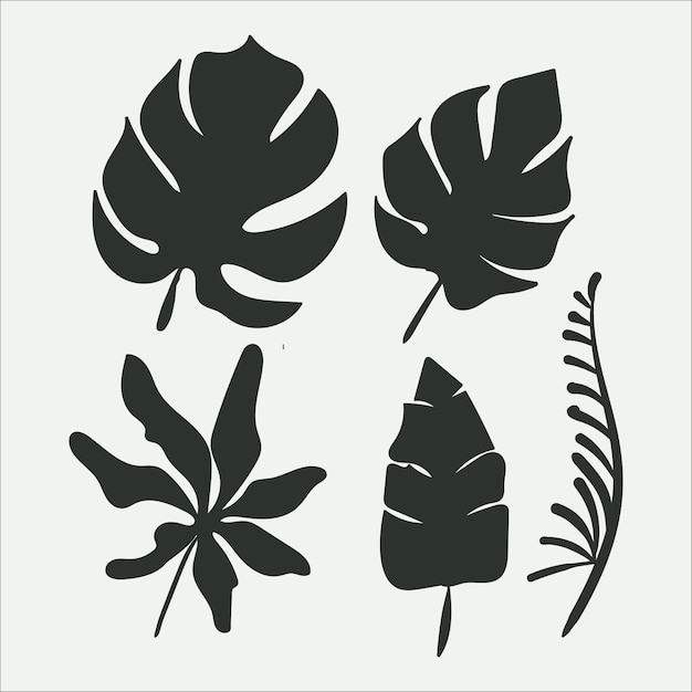 Vetor coleção de folhas tropicais com estilo silhueta