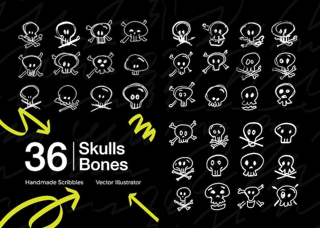 Vetor coleção de formas de crânio desenhadas à mão