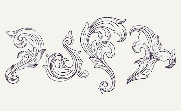 coleção de formas decorativas vintage desenhadas à mão