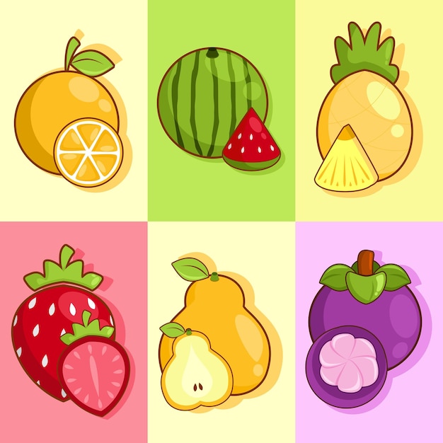 Coleção de frutas coloridas desenhadas à mão