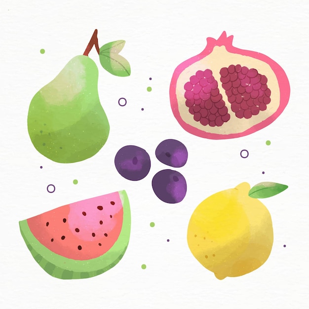 Coleção de frutas em aquarela pintada à mão