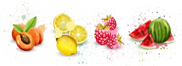 Coleção de frutas em aquarela