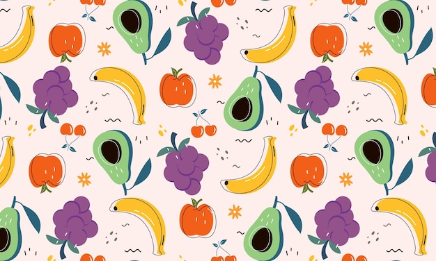 Coleção de frutas em ilustrações de estilo desenhadas à mão plana