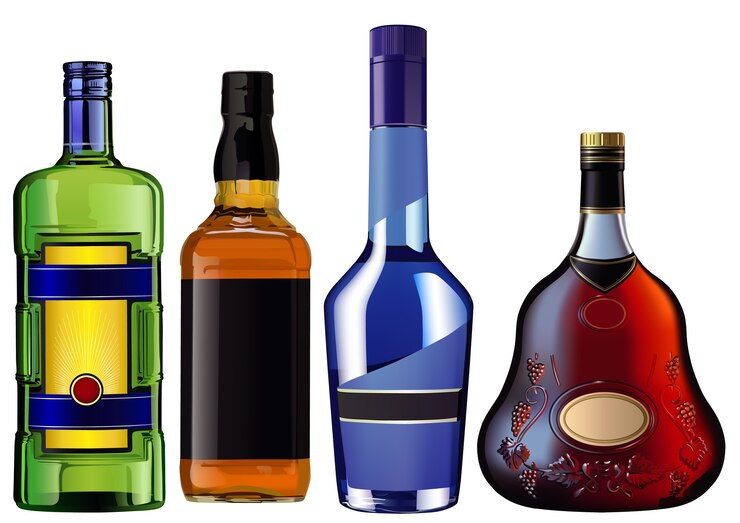 Vetor coleção de garrafas de álcool colorido isolada no branco