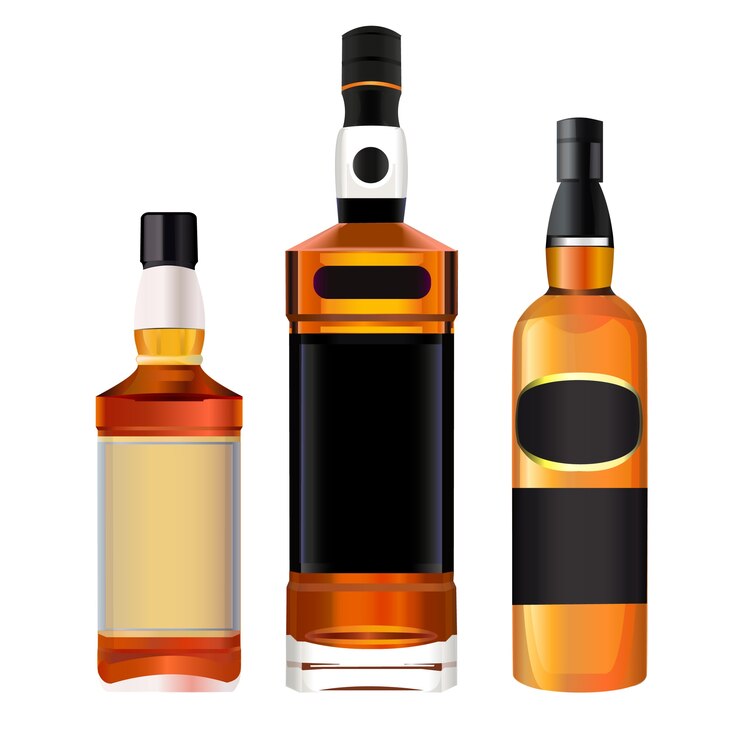 Vetor coleção de garrafas de álcool colorido isolada no branco