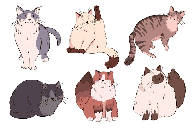 Coleção de gatos coloridos. desenhos animados de gatinhos fofos. coleção de ilustração vetorial de gatinhos.