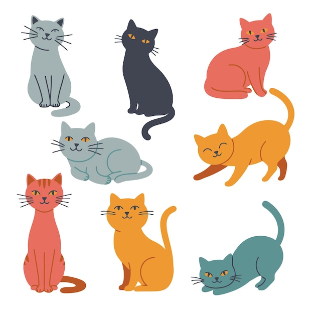 Coleção de gatos de desenho animado bonitos