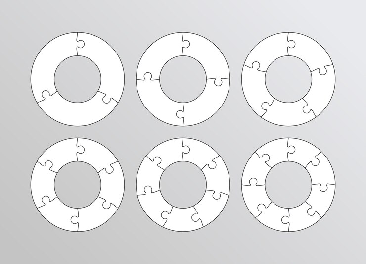 Vetor coleção de grades de quebra-cabeça de anel modelos de corte com detalhes esquema para pensar o fundo do jogo conjunto de grades de quebra-cabeça