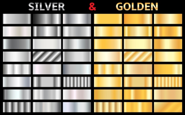 Coleção de gradientes de prata e ouro