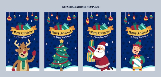 Coleção de histórias de instagram de natal desenhada à mão