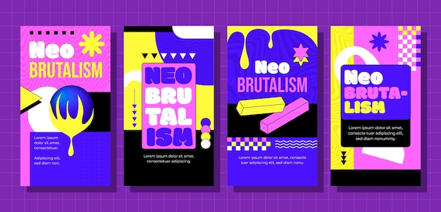 Vetor coleção de histórias de instagram de neo-brutalismo desenhadas à mão