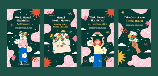 Coleção de histórias de Instagram para o Dia Mundial da Saúde Mental