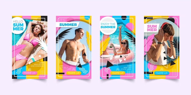 Coleção de histórias de instagram plana de verão com foto