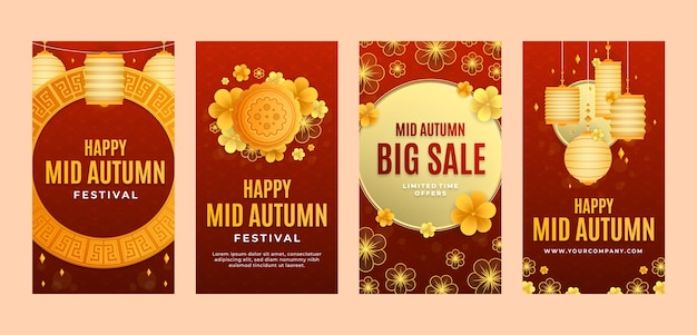 Coleção de histórias de venda do instagram do festival do meio do outono gradiente