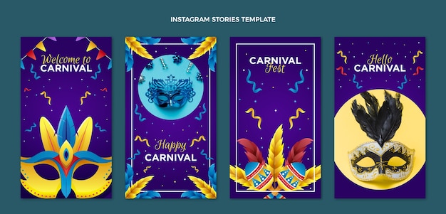Coleção de histórias do Instagram de carnaval gradiente
