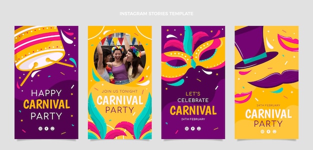 Coleção de histórias do Instagram de carnaval plana