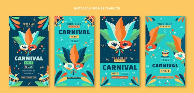 Coleção de histórias do Instagram de carnaval plana