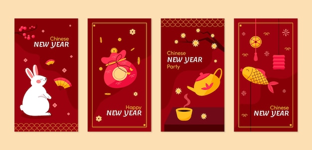 Vetor coleção de histórias do instagram de celebração do ano novo chinês