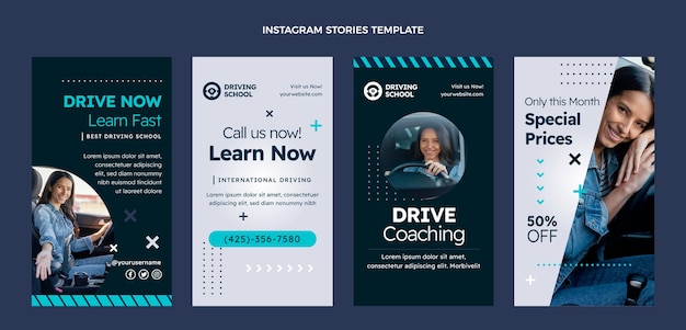 Coleção de histórias do instagram de escola de condução plana