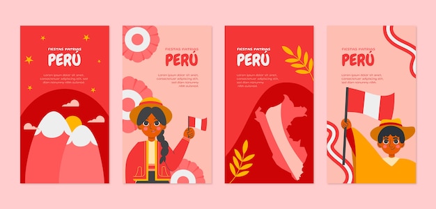 Vetor coleção de histórias do instagram de festas planas patrias peru