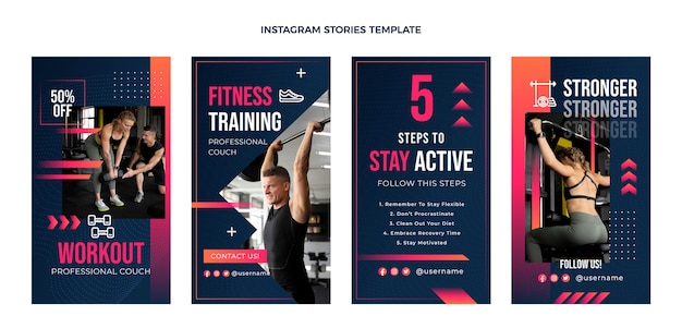 Coleção de histórias do instagram de fitness gradiente