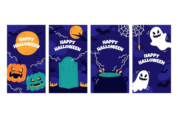 Coleção de histórias do instagram de halloween desenhada à mão