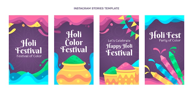 Coleção de histórias do instagram de holi plana