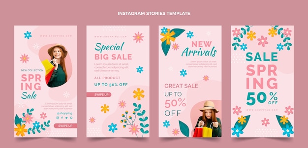 Coleção de histórias do instagram de primavera plana