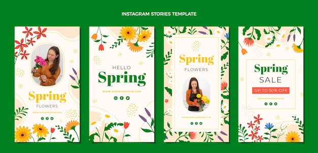 Coleção de histórias do instagram de primavera plana