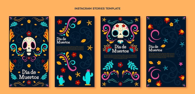 Vetor coleção de histórias do instagram desenhada à mão com diâmetros planos