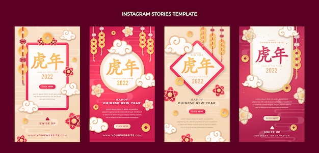 Vetor coleção de histórias do instagram do ano novo chinês em estilo papel